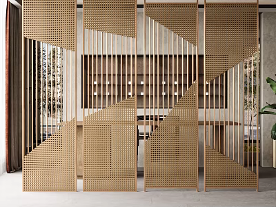 Modern Room Divider With Woven Rattan Geometric Patterns For Interior Space Partition 3d model