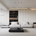 Modern Living Room Interior Design With White Sofa TV Wall And Floor To Ceiling Window