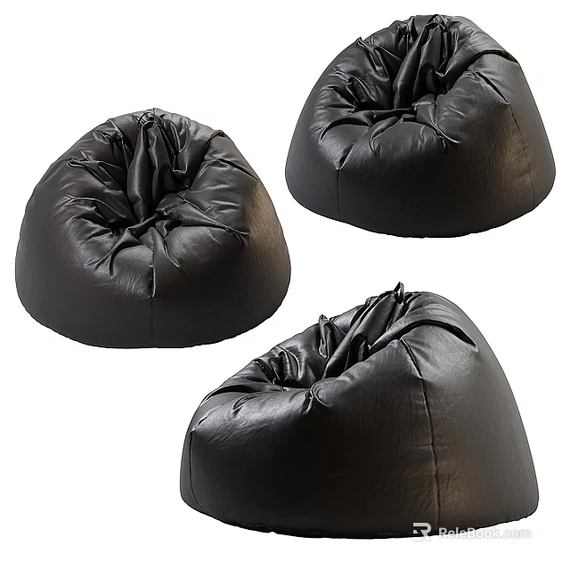 Black Leather Bean Bag Chair Set Of Three Stylish Comfortable Modern Design 3d model 