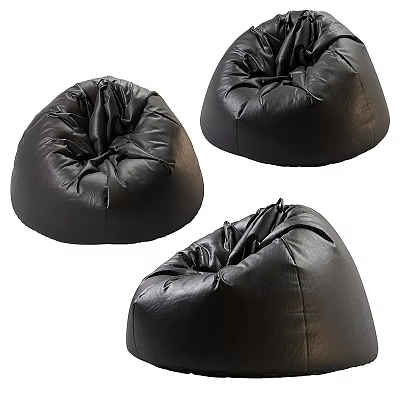 Black Leather Bean Bag Chair Set Of Three Stylish Comfortable Modern Design 3d model