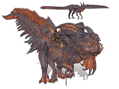 Mythical Fantasy Dragon With Large Wings Scaled Body And Fiery Details 3d model