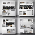 Modern White Sideboard With Black Backboard Open Closed Storage And Kitchenware 3d model