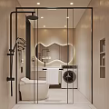 Modern Minimalist Bathroom With Glass Shower Enclosure Wall-Hung Toilet Towel Rack And Natural Light