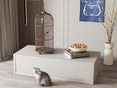 Ornamental Decor Collection With Bronze Birdcage Nut Bowl Stacked Books And Ceramic Vase 3d model