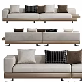 Modern Multi Seater Sofa with Light Beige Upholstery and Plush Checkered Solid Color Pillows 3d model