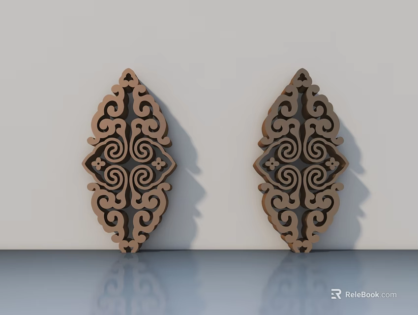 Diamond Shaped Wooden Carvings With Intricate Spiral And Curly Patterns 3d model 