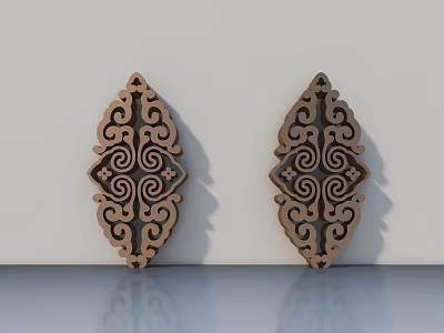 Diamond Shaped Wooden Carvings With Intricate Spiral And Curly Patterns 3d model