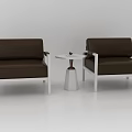 Casual Sofa Set with Brown Upholstery Silver Metal Frames and Small White Round Table 3d model