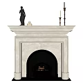 Elegant White Marble Fireplace with Decorative Statue Candle Holders on Mantel