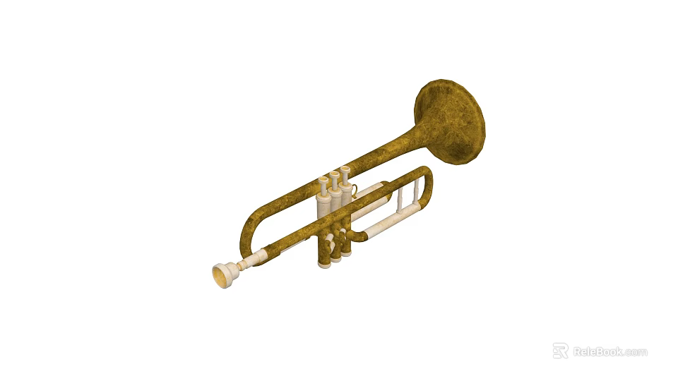 Classic Brass Trumpet Musical Instrument With Bell Mouth And Three Valves In Vintage Style 3d model 