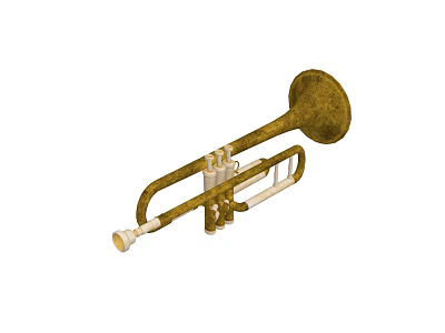 Classic Brass Trumpet Musical Instrument With Bell Mouth And Three Valves In Vintage Style 3d model