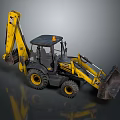 Yellow Backhoe Loader With Front Loader Bucket Backhoe Arm And Black Cab 3d model