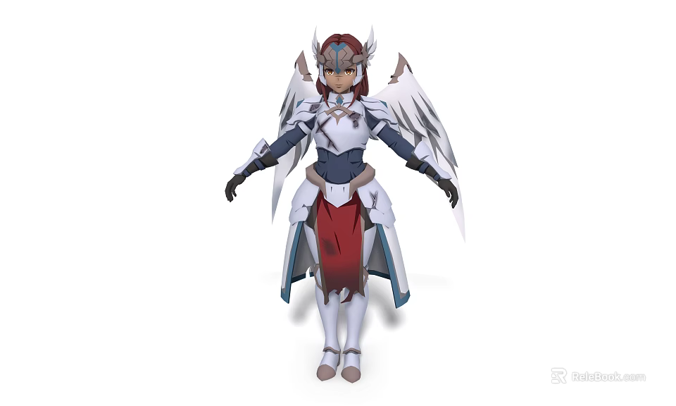 Armored Winged Angel Warrior In White Red Armor With Mythical Design 3d model 