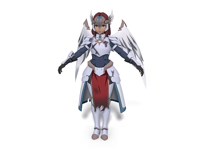 Armored Winged Angel Warrior In White Red Armor With Mythical Design 3d model