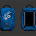Blue Camouflage Backpacks With LEVEL 00 Logo Black Lining And Blue Straps