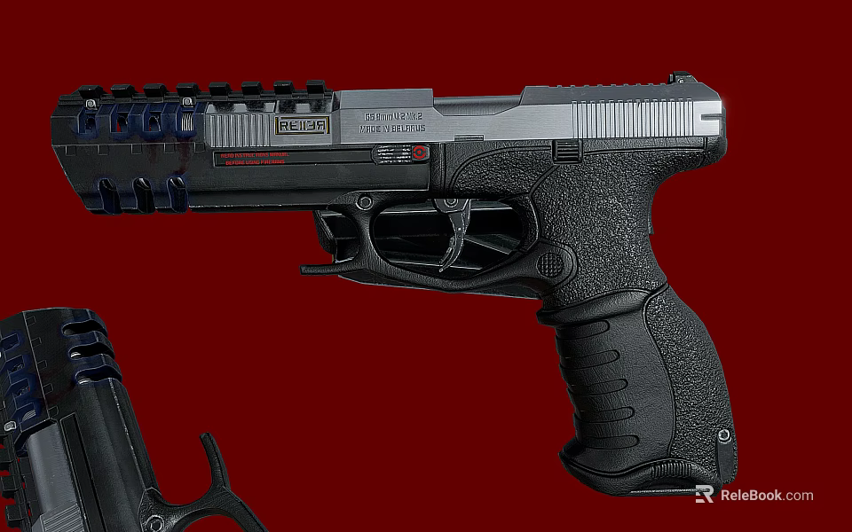 Modern Tactical Pistol With Black Silver Finish And Ergonomic Grip 3d model 