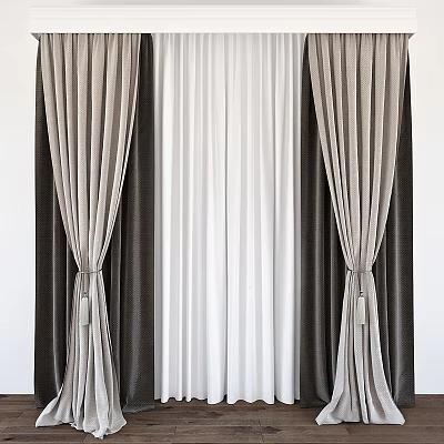 Modern Striped And Solid Color Curtains With Tiebacks For Home Decor 3d model
