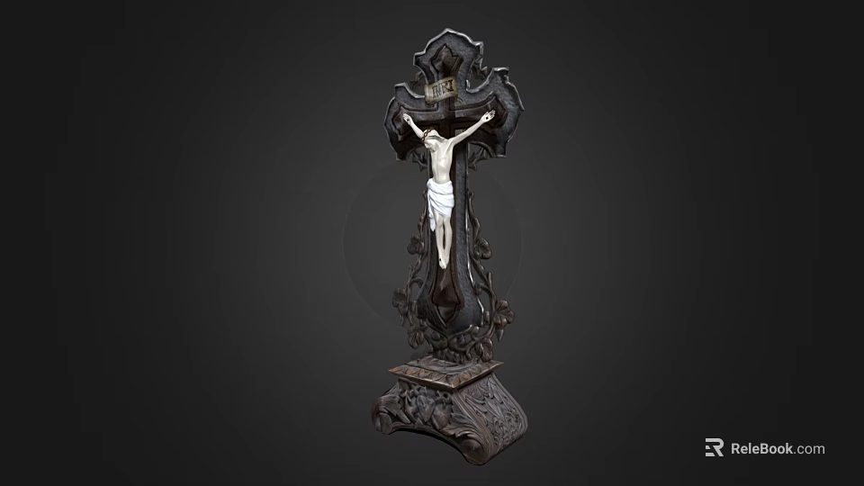 Decorative Ornament Set With Cross Crucifix Figure And Intricate Carved Base 3d model 