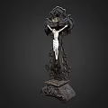 Decorative Ornament Set With Cross Crucifix Figure And Intricate Carved Base