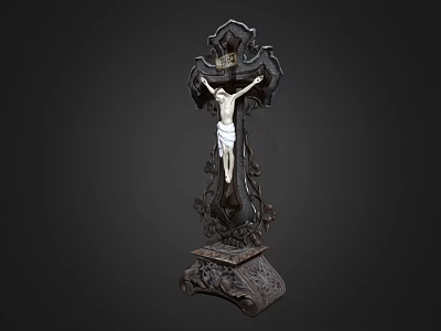 Decorative Ornament Set With Cross Crucifix Figure And Intricate Carved Base 3d model