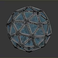 Stone And Wood Geometric Sphere Craft With Triangular Panels And Metallic Frame