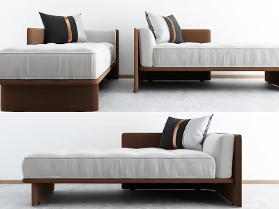 Modern Chaise Lounge Design With White Cushion Brown Frame And Striped Pillow 3d model
