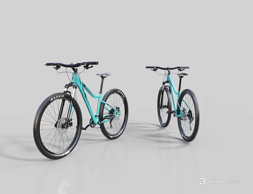 Teal Mountain Bicycles In Minimalist Studio Setting 3d model 