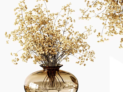 Golden Dried Flowers Arrangement In Amber Glass Vase For Home Interior Decor 3d model
