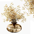 Golden Dried Flowers Arrangement In Amber Glass Vase For Home Interior Decor