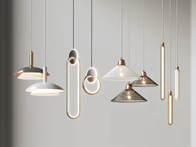 Modern Contemporary Pendant Lights Design Featuring Various Shapes And Metallic Accents 3d model