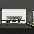 Modern Tea Room With Wooden Tea Table and Chairs Natural Stone Plants Wall Art