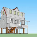 Two Story Detached House With Gabled Roof Porch Staircase And Windows