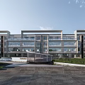Modern Multistory Building Exterior Featuring Glass Curtain Walls And Landscaped Greenery With Steps