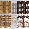 Stylish Decorative Screens With Woven Wooden Metal Frames Geometric Circular Patterns 3d model