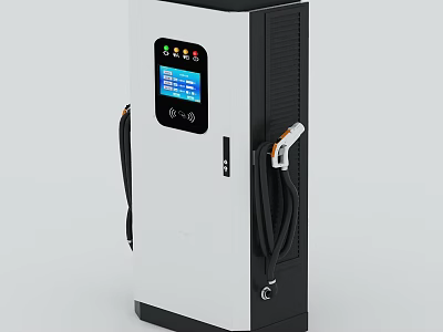 Modern Electric Vehicle Charger With Digital Display And Black Charging Cables 3d model