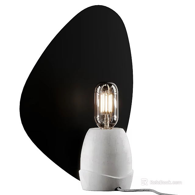 Modern Minimalist Table Lamp With White Concrete Base Clear Bulb And Black Arc Accent 3d model 