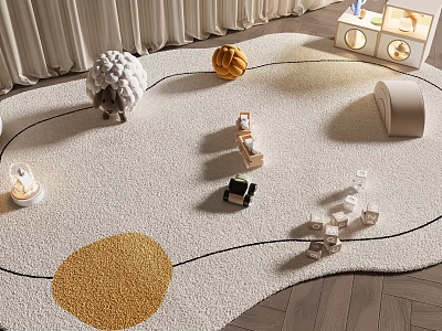 Stylish Shaped Carpet In Children's Play Area With Toys And Decorative Elements 3d model