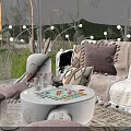 Outdoor Garden Glass Dome Structure With Sofa Pillows String Lights And Wooden Deck