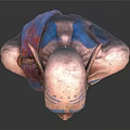 Fantasy Creature Character Bust with Large Ears Wrinkled Skin Colorful Paint Necklace Red Blue Cloth