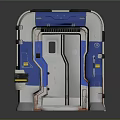 Futuristic Sci Fi Door With Blue And Silver Metallic Structure And Control Panel 3d model