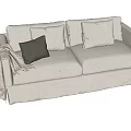Light Colored Two Seater Sofa With Cozy Pillows And Blanket In Upholstered Fabric