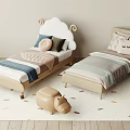 Cute Kids Beds With Cloud Headboard Soft Pillows And Hippo Stool On Colorful Rug