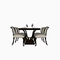 Elegant Dining Table Set With Six Light Upholstered Chairs And Place Settings 3d model