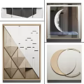 Modern Wall Decor With Geometric Wooden Frames Moon Art And Circular Mirror 3d model