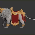 Detailed White Mythical Lion With Golden Armor And Red Decorative Cape