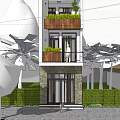 Three Story Detached Villa With Stone Base Glass Doors And Plant Filled Balconies