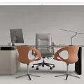 Modern Office Desk With Gray Office Chair Orange Chairs Monitor Lamp And Cabinet