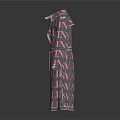 Stylish Long Trench Coat With Repeating LISVALEN Text Print In Gray And Pink With Belt