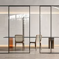 Glass Sliding Doors In Modern Dining Area With Wooden Table And Chairs