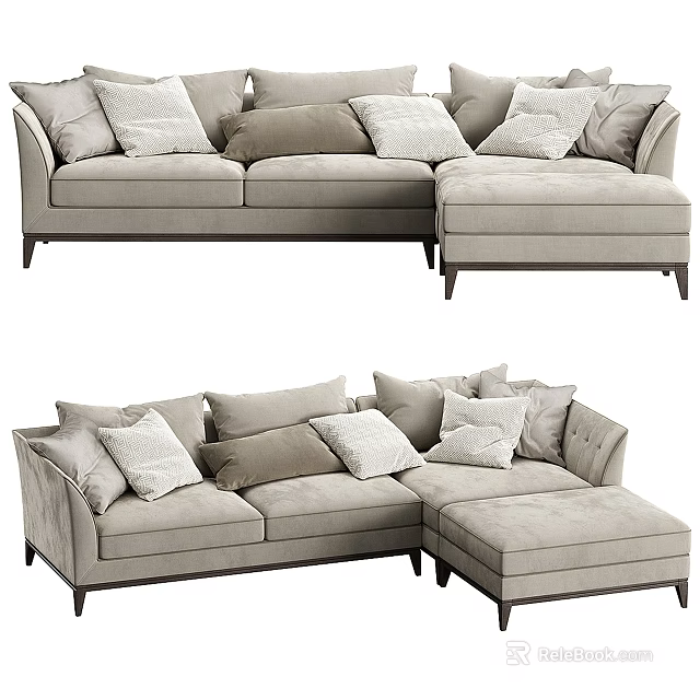 Comfortable Light Gray Sectional Sofa with Multiple Cushions and L-shaped Design 3d model